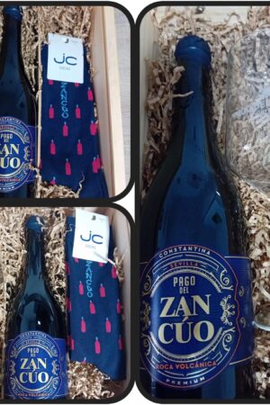 Estuches combinados con vino, copas y calcetines